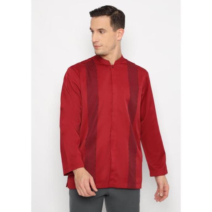 Jobb Aljazair Koko Pria Lengan Panjang Regular Fit Maroon