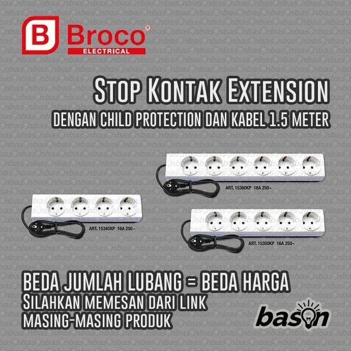 Yxyg- Broco 15360 Kp - Stop Kontak 6 Lubang 16A+ Kabel 1.5 Meter + Arde + Cp - 15360Kp