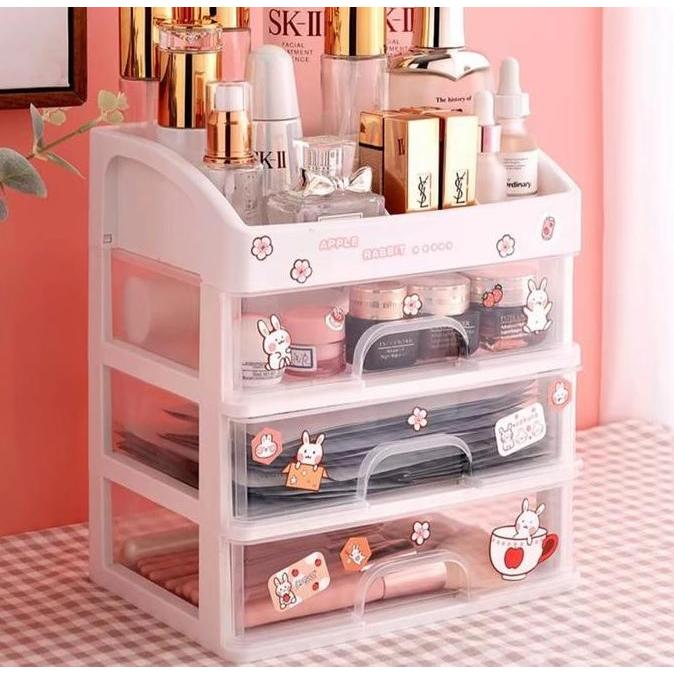 Rak Makeup Susun 3 Gratis Stiker Lucu - Laci Kosmetik Serbaguna / Laci Make Up / Rak Kosmetik