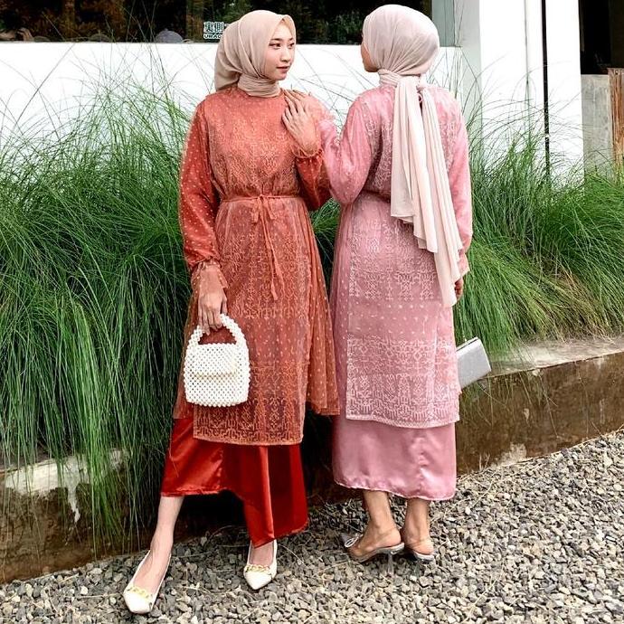 OUTER TUNIK ORGANZA ETNIK TILE DOT VIRAL NARA BY RNO Muslim Panjang Wanita Atasan LA