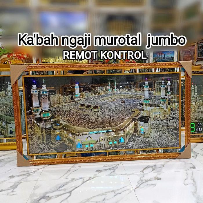 HIASAN DINDING KABAH JUMBO 138X78 BINGKAI MIROR MP3 MUROTTAL LAMPU