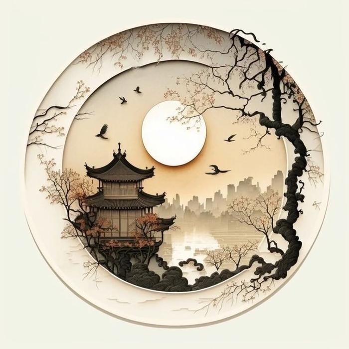 lukisan dinding jepang aesthetic lukisan kanvas bulat