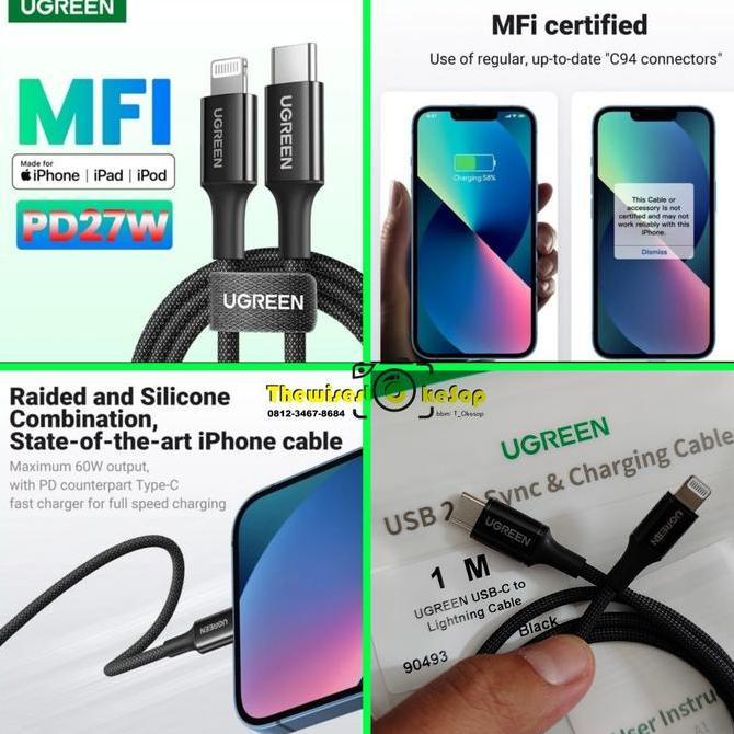 Kabel Data Ugreen USB C to Lightning iPhone to C 1m nylon 90493 MFI