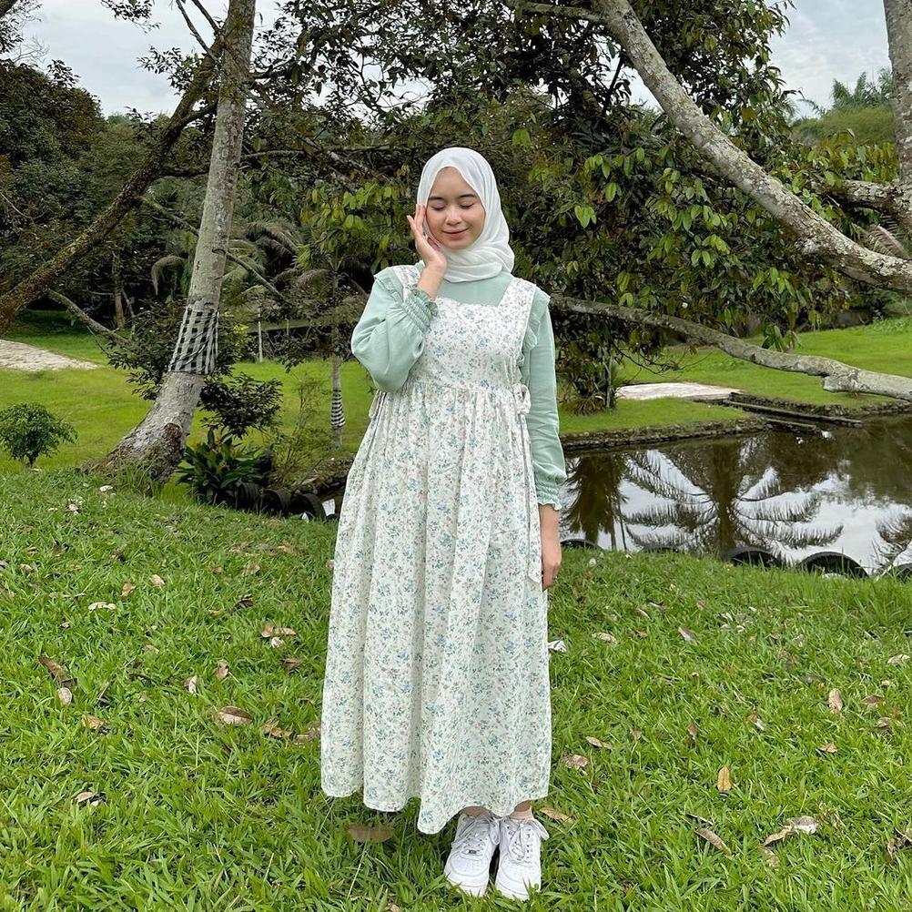 Termurah / Hot Sale Himari Midi Dress | Dress Midi Korea | Overall Motif Bunga Floral
