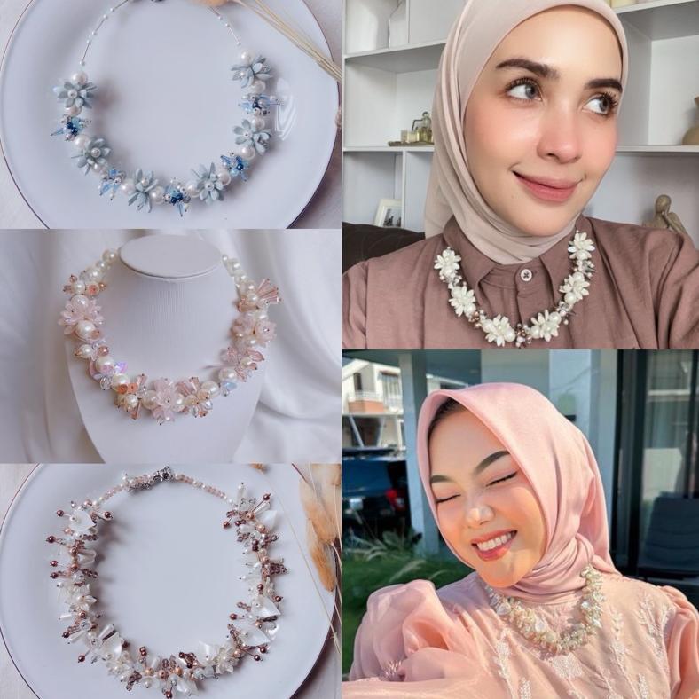 Grade Ori Ym Ready Stock Premium Crystal Beads Necklace - Kalung Hijab Daily Fashion Handmade By Ymp
