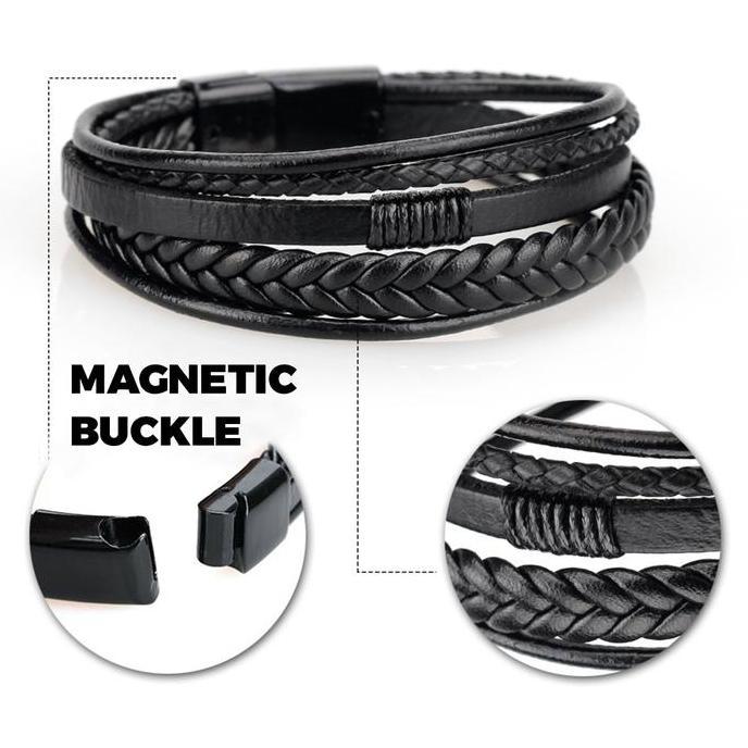 Gelang Pria Leather Stainless Magnetic Premium Bracelet Kulit
