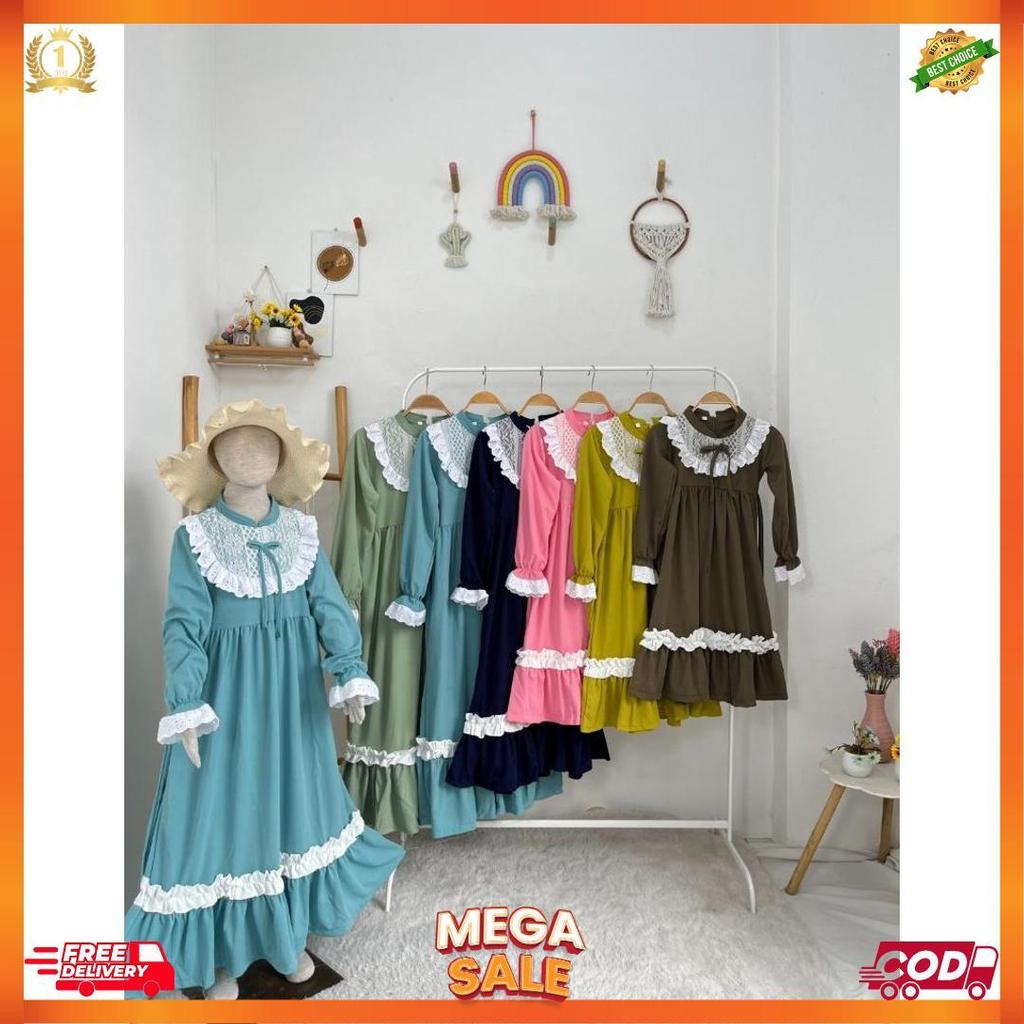 Gamis Anak Dixie Brukat Smlxl Baby.Cloth Untuk Umur 3-14Tahun Muslim  Remaja  Tanggung  Cewek  Panja