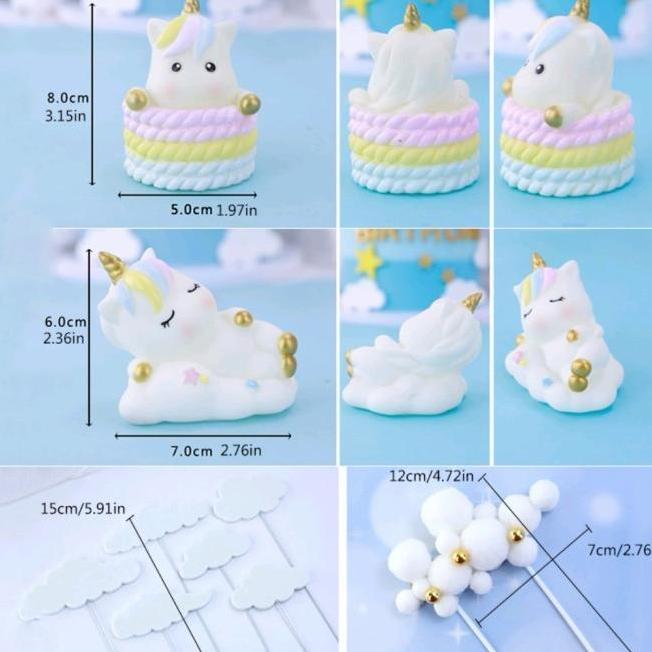 Topper Paket Unicorn Set (9pcs/set)Topper Kue Design Unicorn Paketan