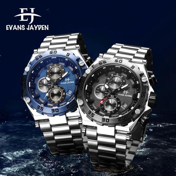 Evans Jayden Jam Tangan Pria EJ 9840 Rantai Stainless Steel Chronograph Kaca Sapphire Water Resistan
