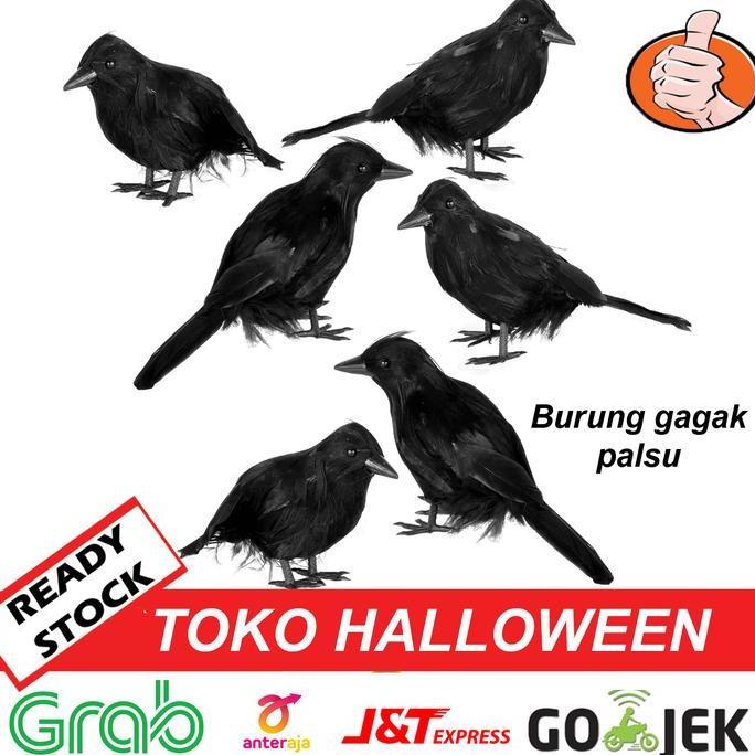 burung gagak hitam palsu dekorasi hiasan halloween crow bird