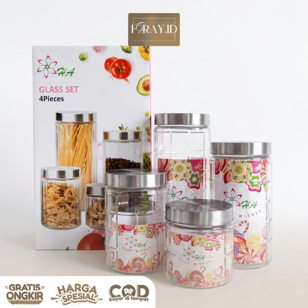 Diskont Toples Kaca Set 4 Diamond |Toples Kaca Snack|Toples Kaca Kue Lebaran