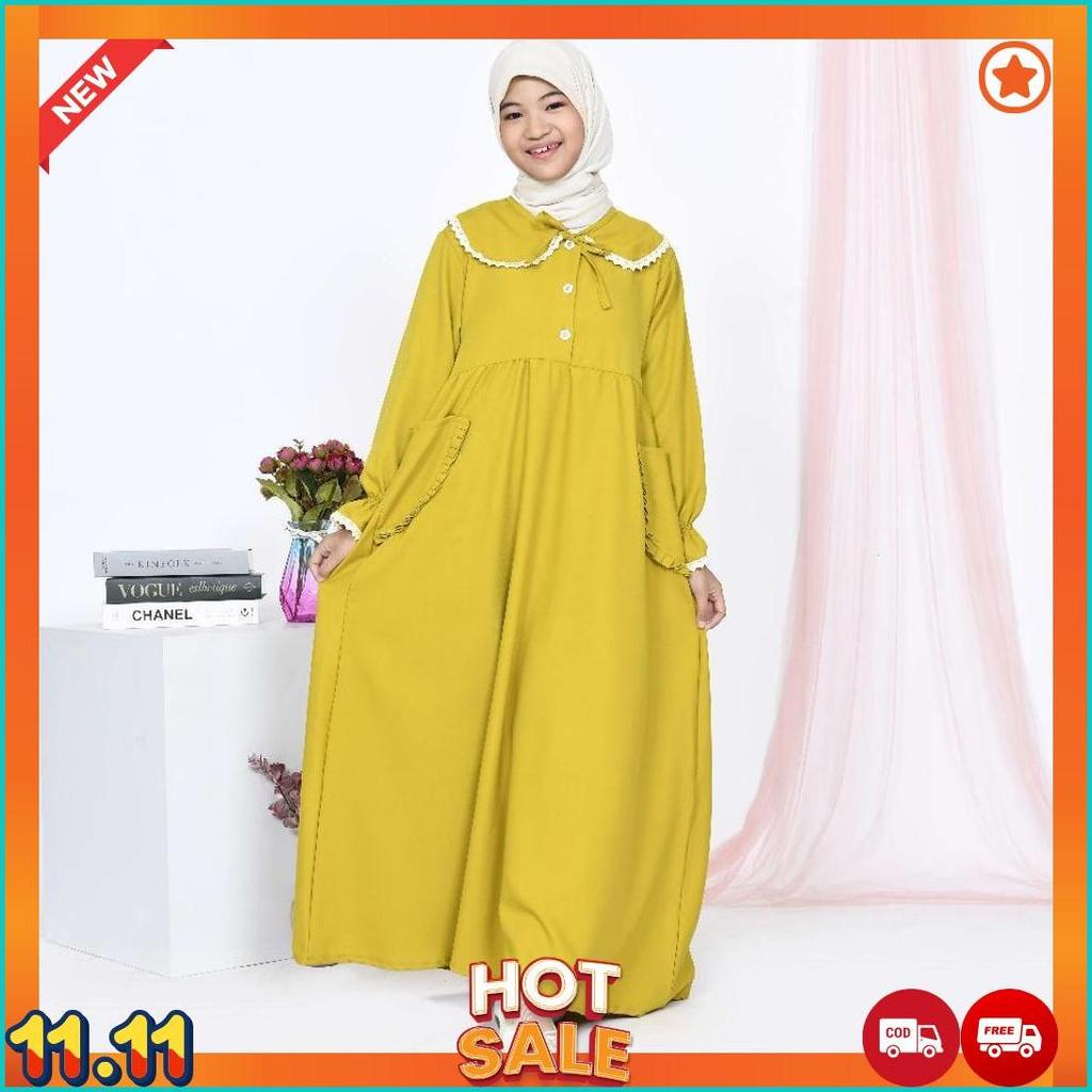 Gamis Anak Olivia Bahan Katun Smlxl Baby.Cloth Untuk Umur 3-15 Tahun Baju Muslim  Panjang  Remaja  C