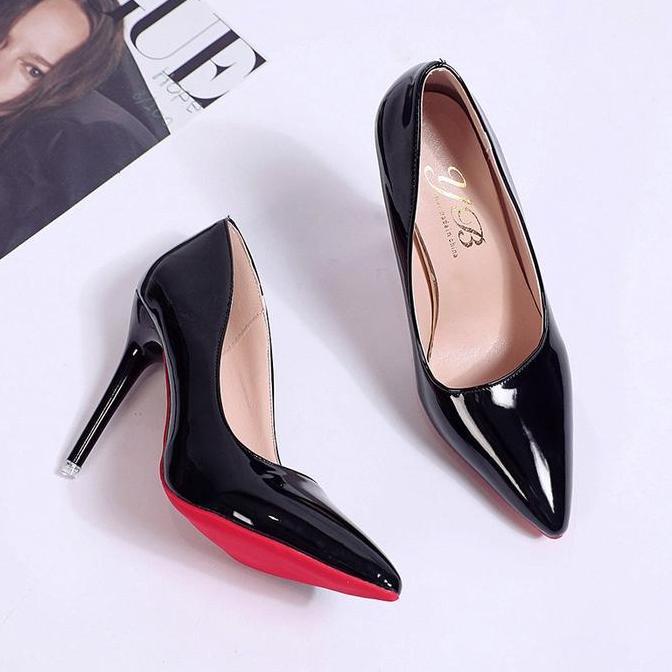 WELCOMEPRODUK Sepatu Hak Tinggi Wanita Terbaru Gaya Korea Murah Hitam Import Premium Kantor Kerja Fo