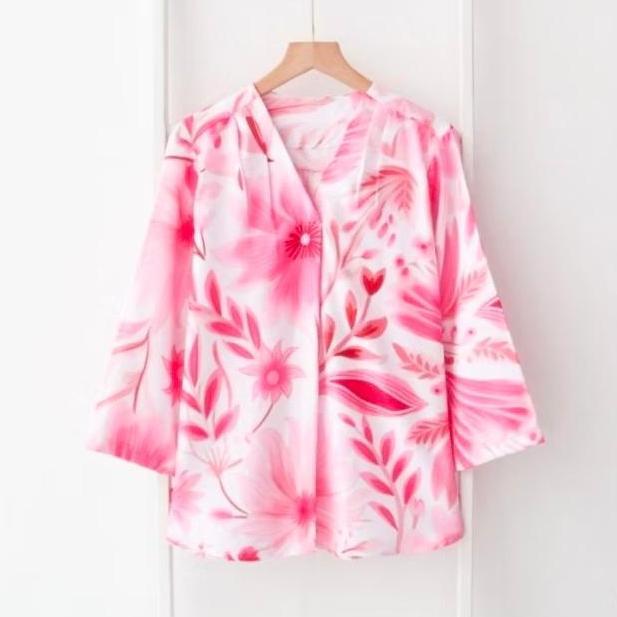 Blouse Floral Womenswear Blouse Floral Womenswear V V-Neck Shakila Baju Wanita