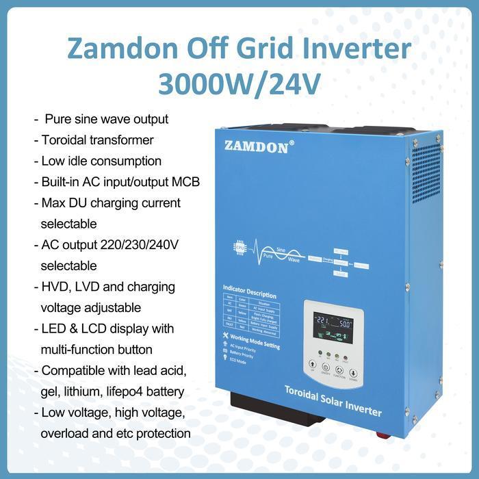 ZAMDON Frekuensi Rendah 3.2KW/4KVA 24V Off grid Inverter Surya Hybrid built-in 60A MPPT Garansi Dua 