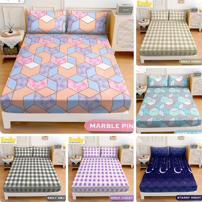Sprei Motif Kotak-Kotak Ukuran No 1 180X200 / Seprai Aesthetic Set 2 Bantal 2 Guling Premium