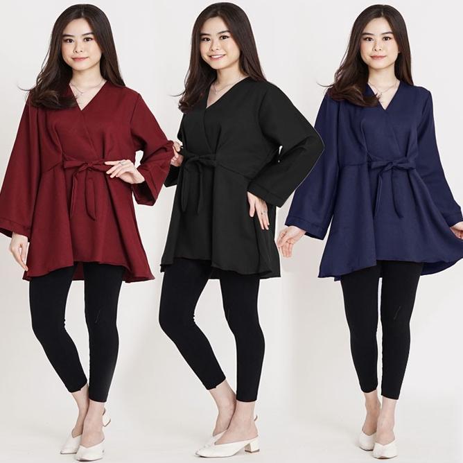 Baju Blouse Kimono Fashion Korea Style Baju 120Cm Merah Biru Atasan Wanita Jumbo Ld