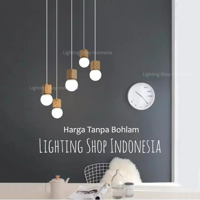 Lampu Gantung Kayu 1set isi 3Lampu / 5Lampu Wood Cafe 3in1 5in1