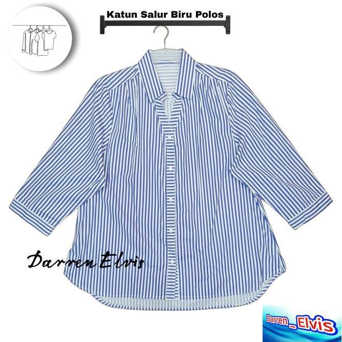Kemeja Wanita Salur Kemeja Wanita Salur Biru Biru Polos Kerah V