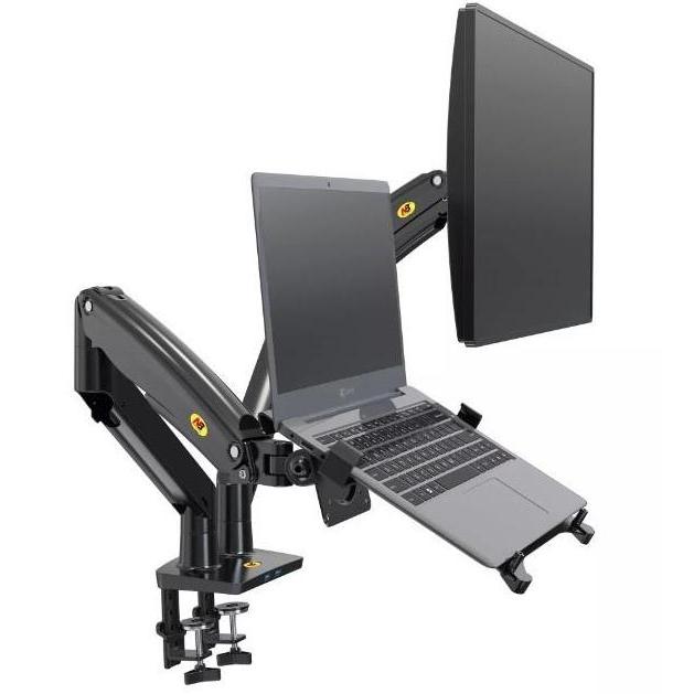 bracket monitor meja double Arm NBF160 dan Tray Laptop Breket Monitor
