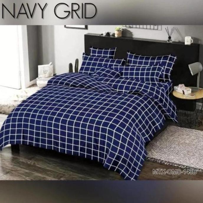 Sprei Set Kotak Navy Kecil || Aesthetic Korea Series Premium