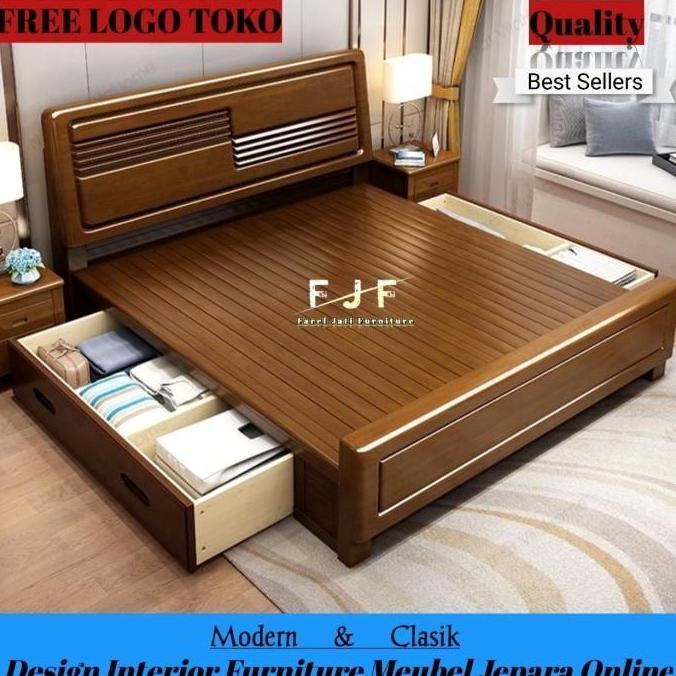 Terlaris Tempat Tidur Laci Bawah Dipan Minimalis Kontruksi Full Kayu Jati Perhutani