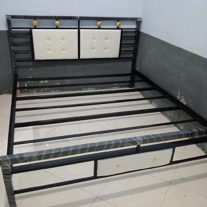Terlaris Ranjang Besi Aloha Ukuran 120X200 Cm Desain Sederhana Multifungsi Dengan Bantal Kulit Dan S