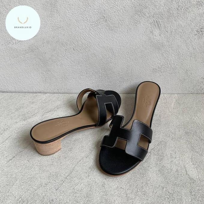 Hermes Block Heels 5cm Oasis Sandal Women Black , Gold , White & Vert Embrun Epsom