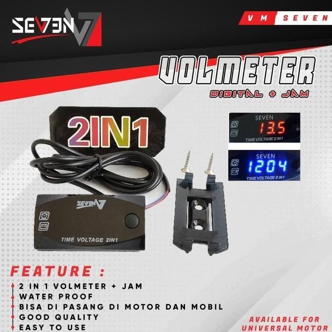 Promo Volmeter Digital LED 2in1 JAM Universal Motor / Mobil Diskon