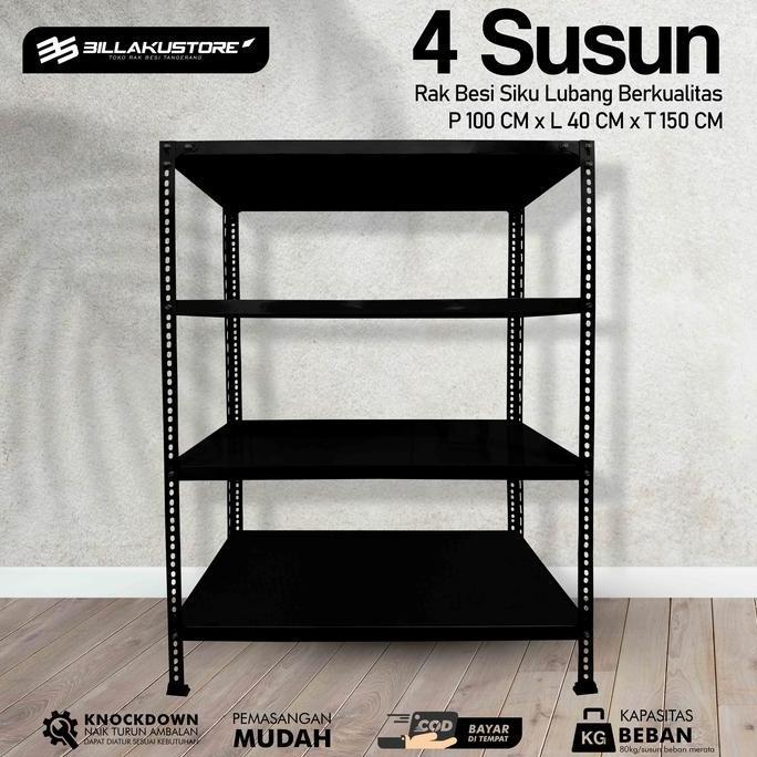 Rak Besi Siku Lubang 4 Susun Ukuran 100X40X200 / Rak Besi Serbaguna Baru