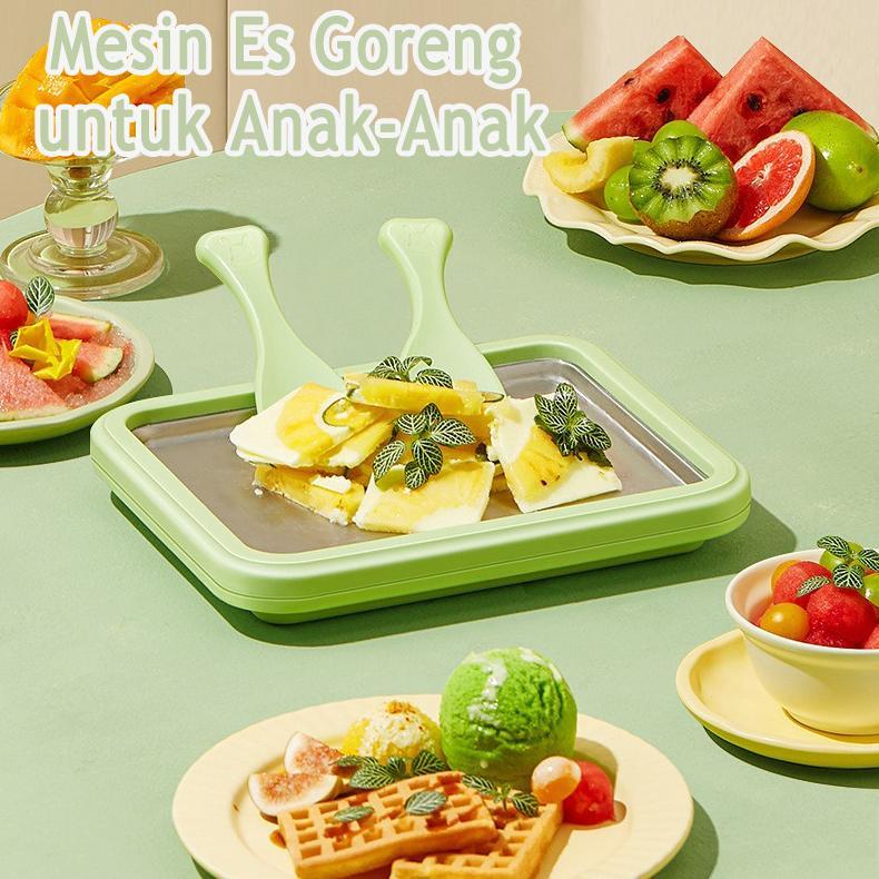 Mesin Es Goreng, Alat Pembuat Es Krim Roll DIY & Es Serut dengan Baki Freezer - Untuk Usaha Rumahan
