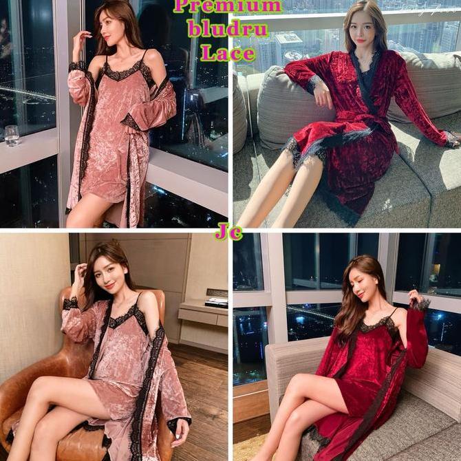 JC- Kimono Set 2in1 Sutra / Baju tidur Kimono Satin Import / Kimono Pengantin / Kimono Sexy Import /