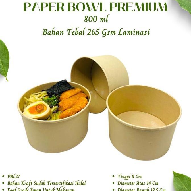TERLARIS [25 PCS] PAPER BOWL 800ML FOOD GRADE / RICE BOWL KRAFT TANPA TUTUP / PAPER BOWL FOOD GRADE 