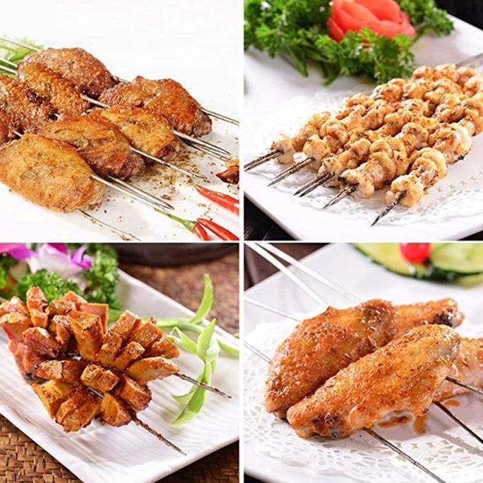 tusuk sate stainless gagang kayu Tusuk sate bisa dicuci tusuk barbeque