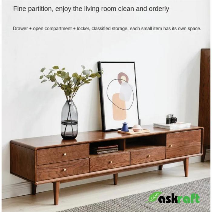 Askraft Buffet Lemari TV Minimalis Model Retro Kayu Jati Solid Asli
