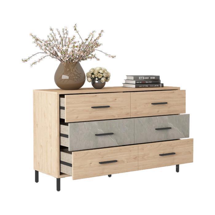 Informa Kian Kabinet Dengan 6 Laci - Cokelat Oak Laci Baju Tempat Arsip Kabinet Kantor Meja Tv Bufet