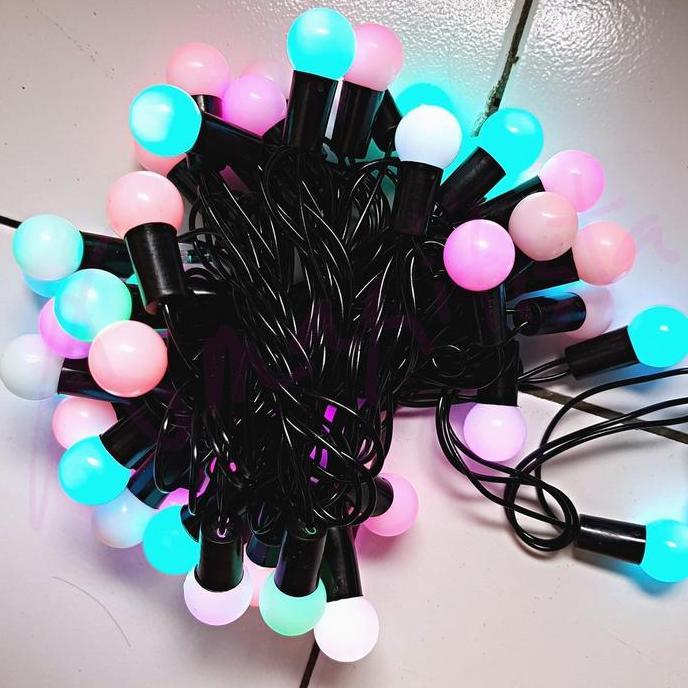 Lampu Natal LED Bola 50Led Warna Warni Kabel Hitam 5M Gaxindo