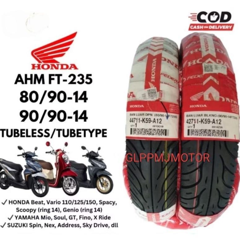 PAKET (80/90-14) (90/90-14) SEPASANG SATUAN BAN LUAR HONDA FEDERAL AHM TUBELESS TUBETYPE DEPAN BELAK