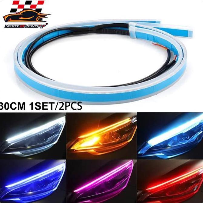 EIRDJA 2PCS lampu alis lampu alis running 2 mode lampu alis running 30cm Led lampu alis motor mobil