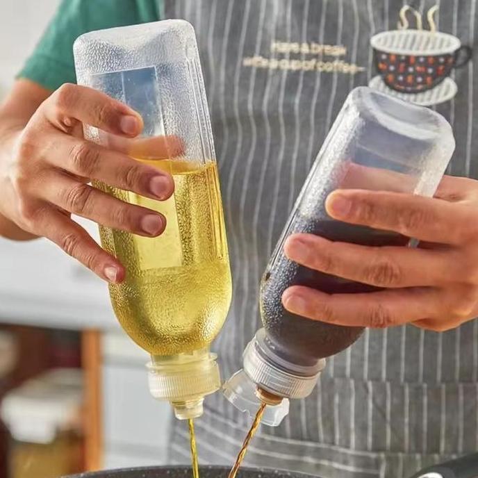 BZSDA Botol Fliptop untuk Minyak Makan Kecap Saos Saus Madu tomat Bumbu Cair Dapur Plastik bentuk Ko