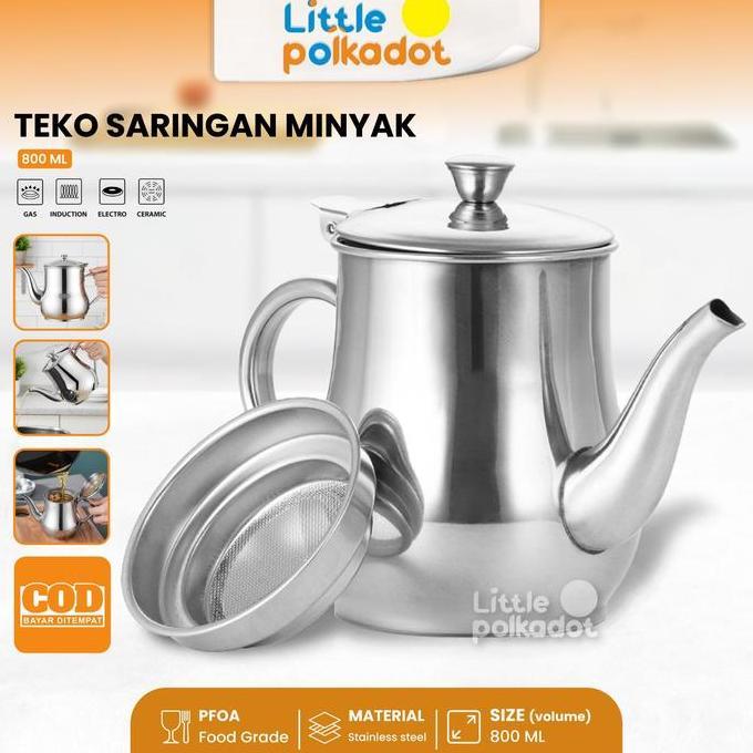ZCXVC Littlepolkadot800ml Teko Saringan Teko Penyaringan Minyak/Teko saringan minyak/ Gelas Teko Tek