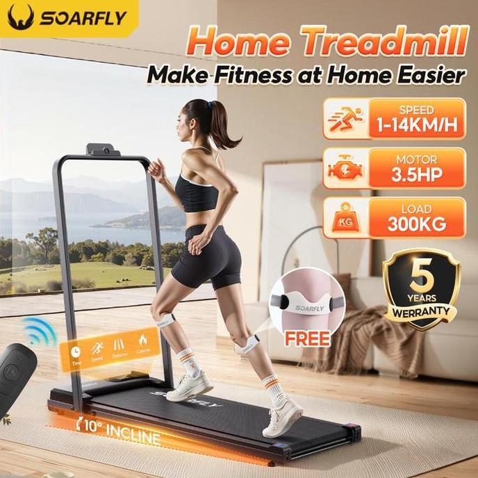 BZSDA Subsidi OngkirSOARFLY Incline Treadmill Elektrik Multifungsi 14 KM/H Walking & Running Pad Per