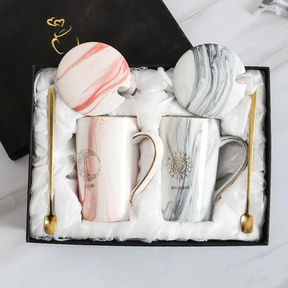 DISKON HAMPERS GELAS MARBLE GLASS COUPLE / CANADA MARBLE MUG GIFT BOX / GELAS MUG MARBLE TUTUP / HAM