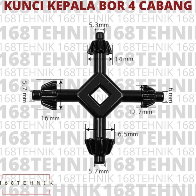 KUNCI KEPALA BOR 4 CABANG / KEY CHUCK DRILL 4 CABANG / KUNCI BOR CABANG 4 / KEY 4 CABANG