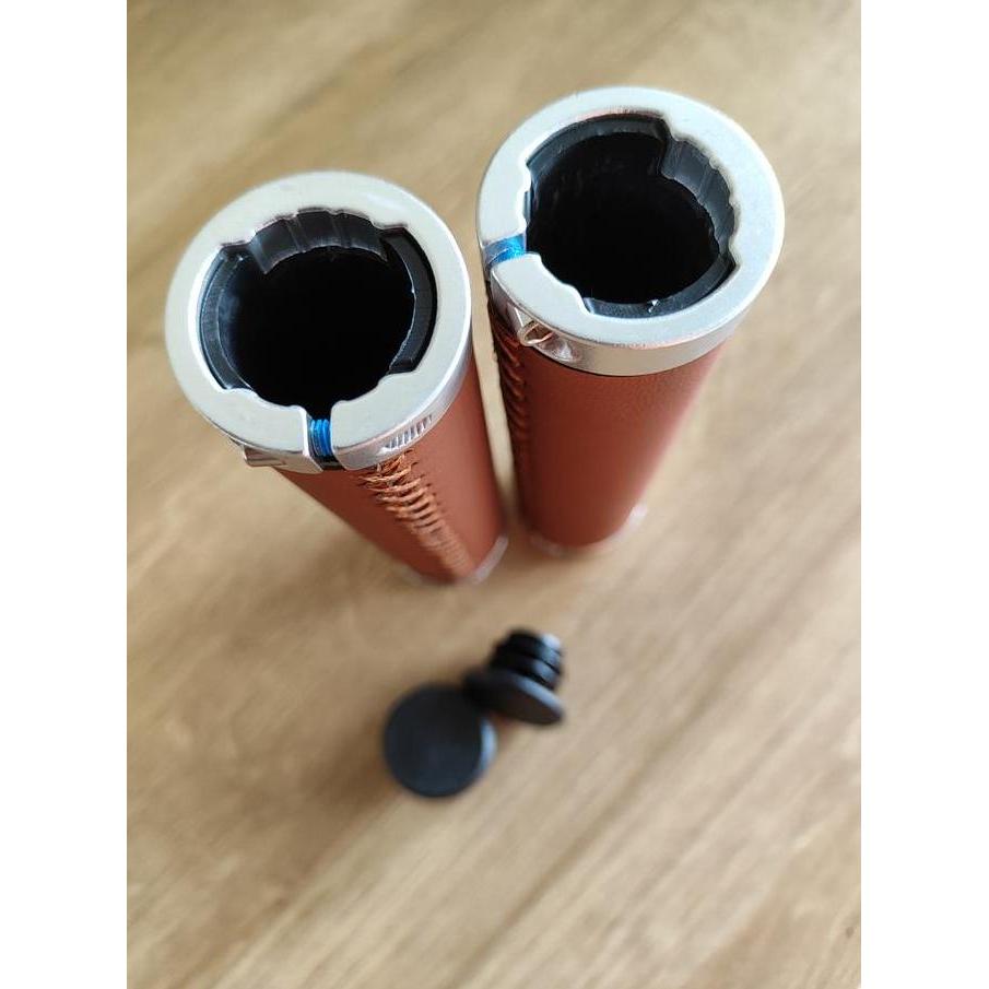 Hand grip Sepeda Kulit Vintage Brown Black Coklat Hitam