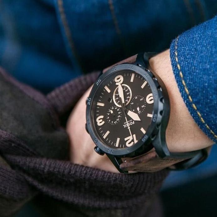 Ready Jam Tangan Pria Original JR1487 JR 1487 Chronograph Leather Brown Dial