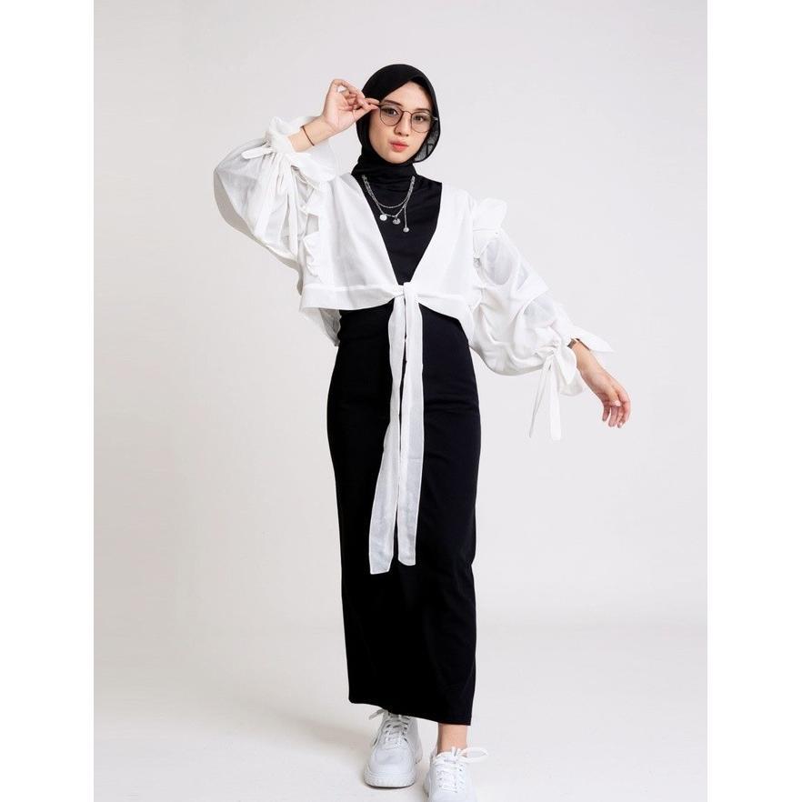 CALVIERACATALOG DRESS SERAYU ROMPI OUTER PUTIH GAMIS MAXY WANITA CARLINA FASHION TERMURAH