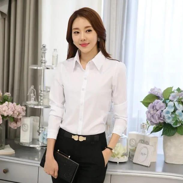 STYLE FASHION Kemeja Putih Wanita Lengan Panjang Baju Kerja Kantor Casual STYLE FASHION