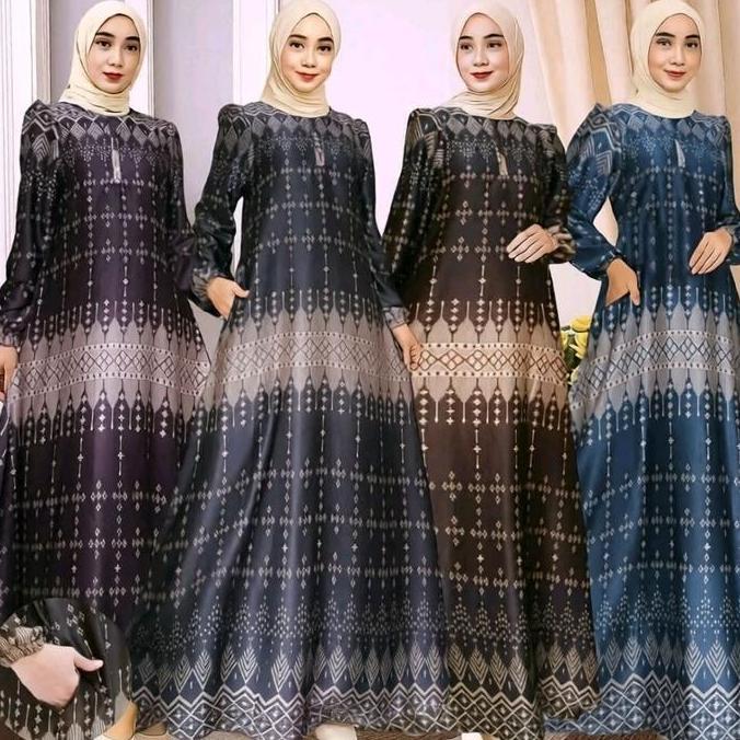 Kayla Dres Gamis motif mewah elegant  Busui friendly bahan silk premium   Digital Printing Wanita De