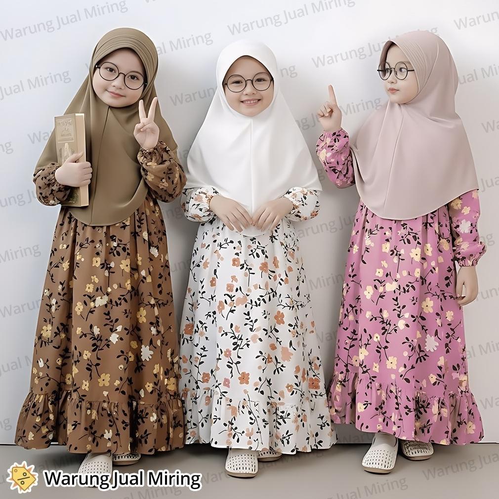 Gamis Anak - Gamis Anak Perempuan Rayon Motif Bunga 2-12 Tahun Dress Setelan Baju Muslim Cewek Balit